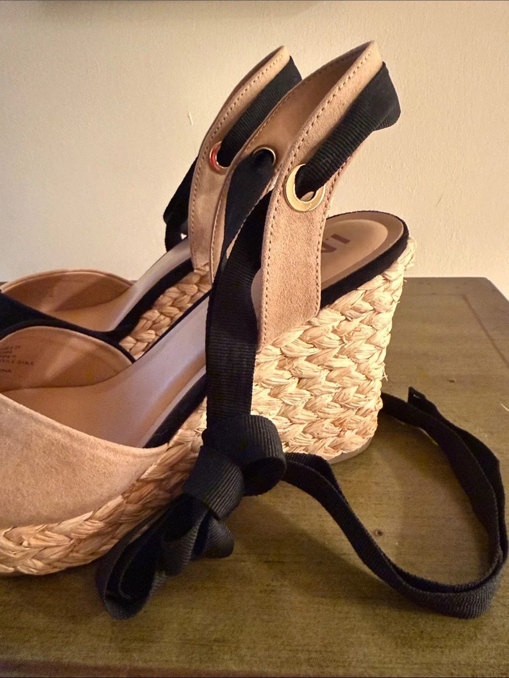 Women’s Black and Tan Espadrille Wedge Sandals